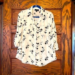 Sheer white, floral blouse